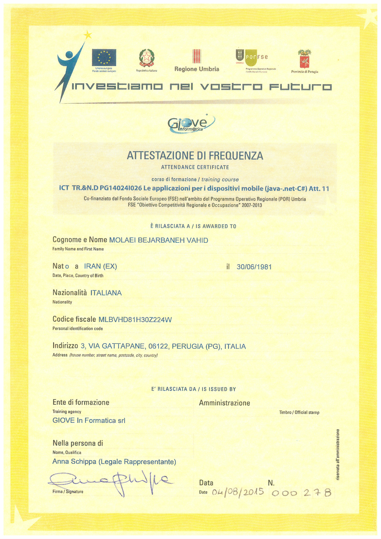 Mobile Applications Certificate - Front